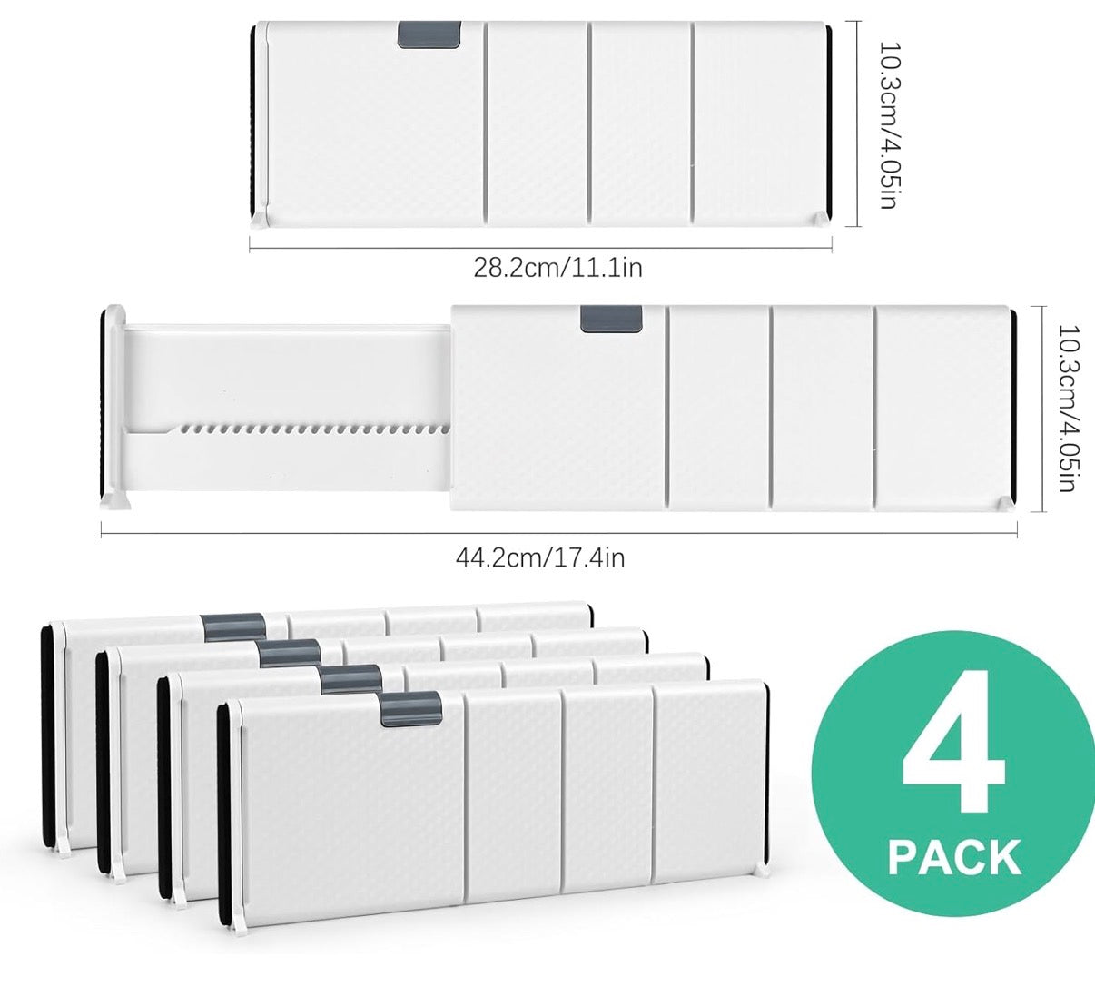 Schubladentrenner Verstellbar, Sterneer 4er-Set Schubladenteiler Organizers (27.5-44cm), Schubladen Organisers Separatoren für Kleidung, Kleiderschrank Schubladen Ordnungssystem
