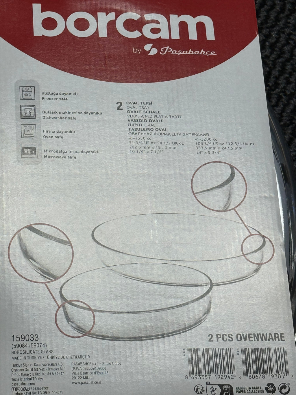 2-teilig Borcam-Set Backform Glas Auflaufform Servierform oval Glasauflaufform