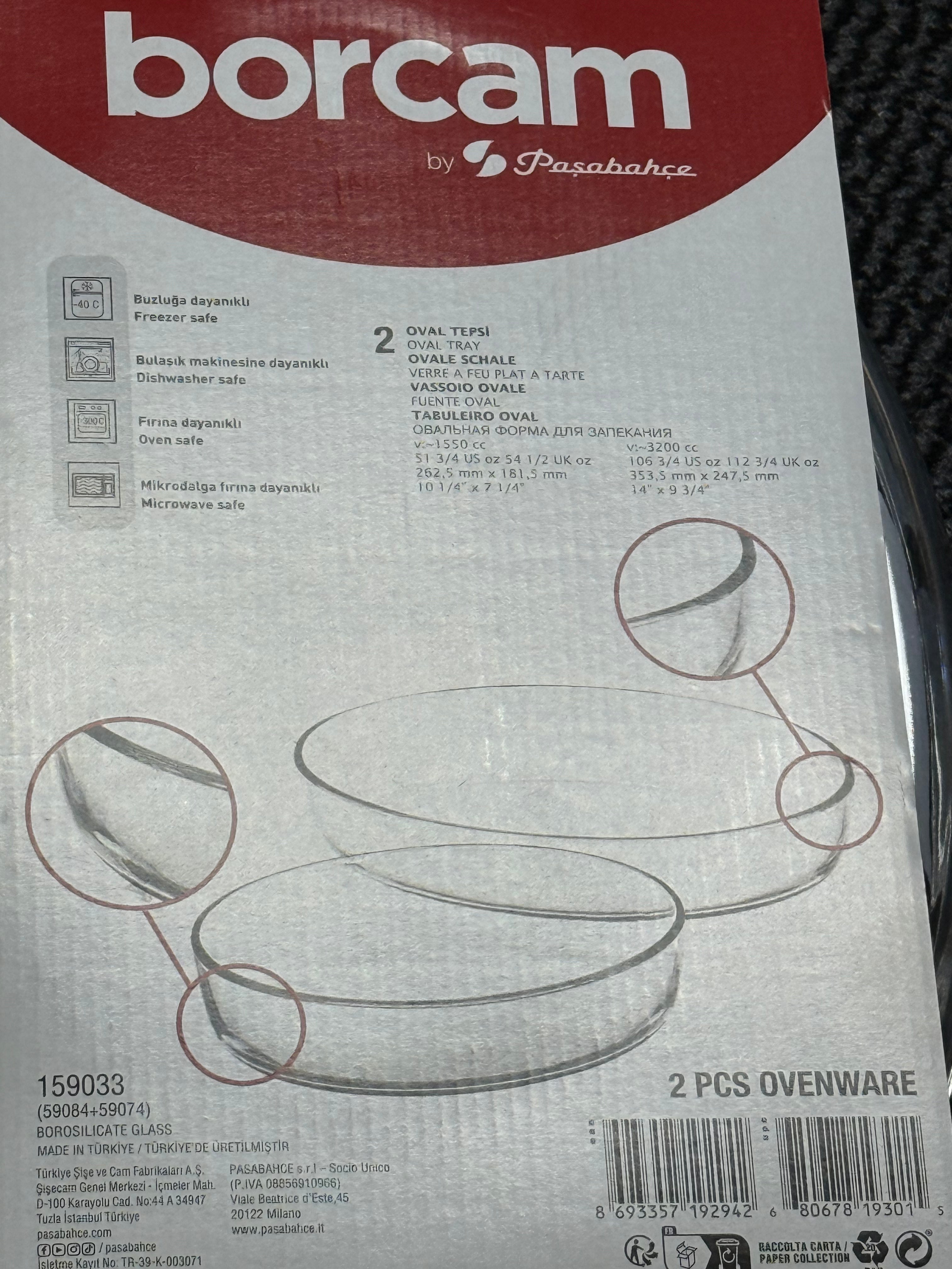 2-teilig Borcam-Set Backform Glas Auflaufform Servierform oval Glasauflaufform