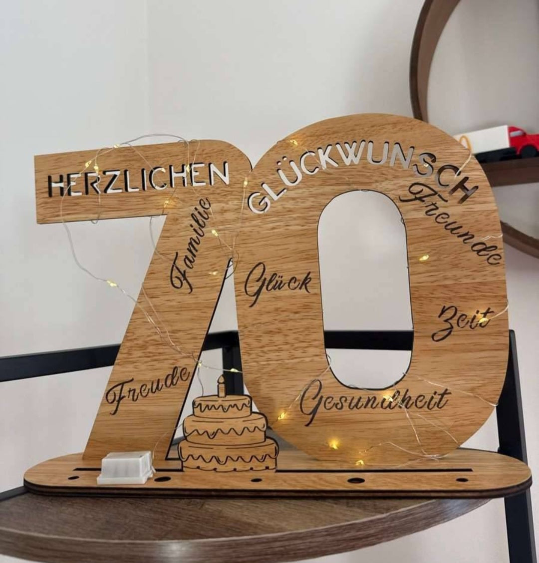 Beleuchtete Geburtstagszahl 70